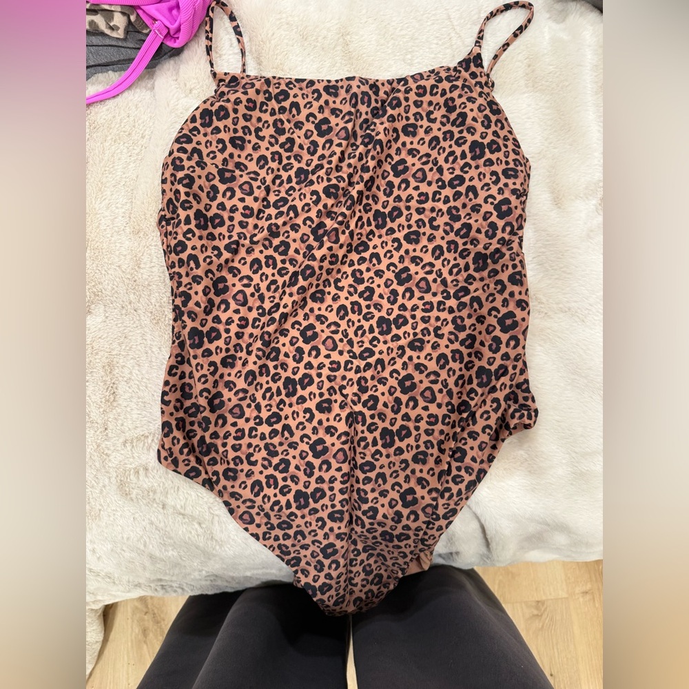 Shade & Shore Leopard Print Swimsuit - Brown and Black
